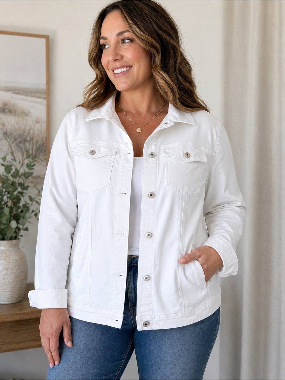 National White Denim Jacket, Plus Size